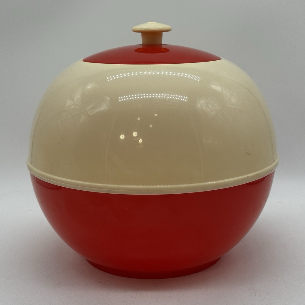 Vintage MCM Burrite Kitchen Canister Red Cream Plastic Bobber